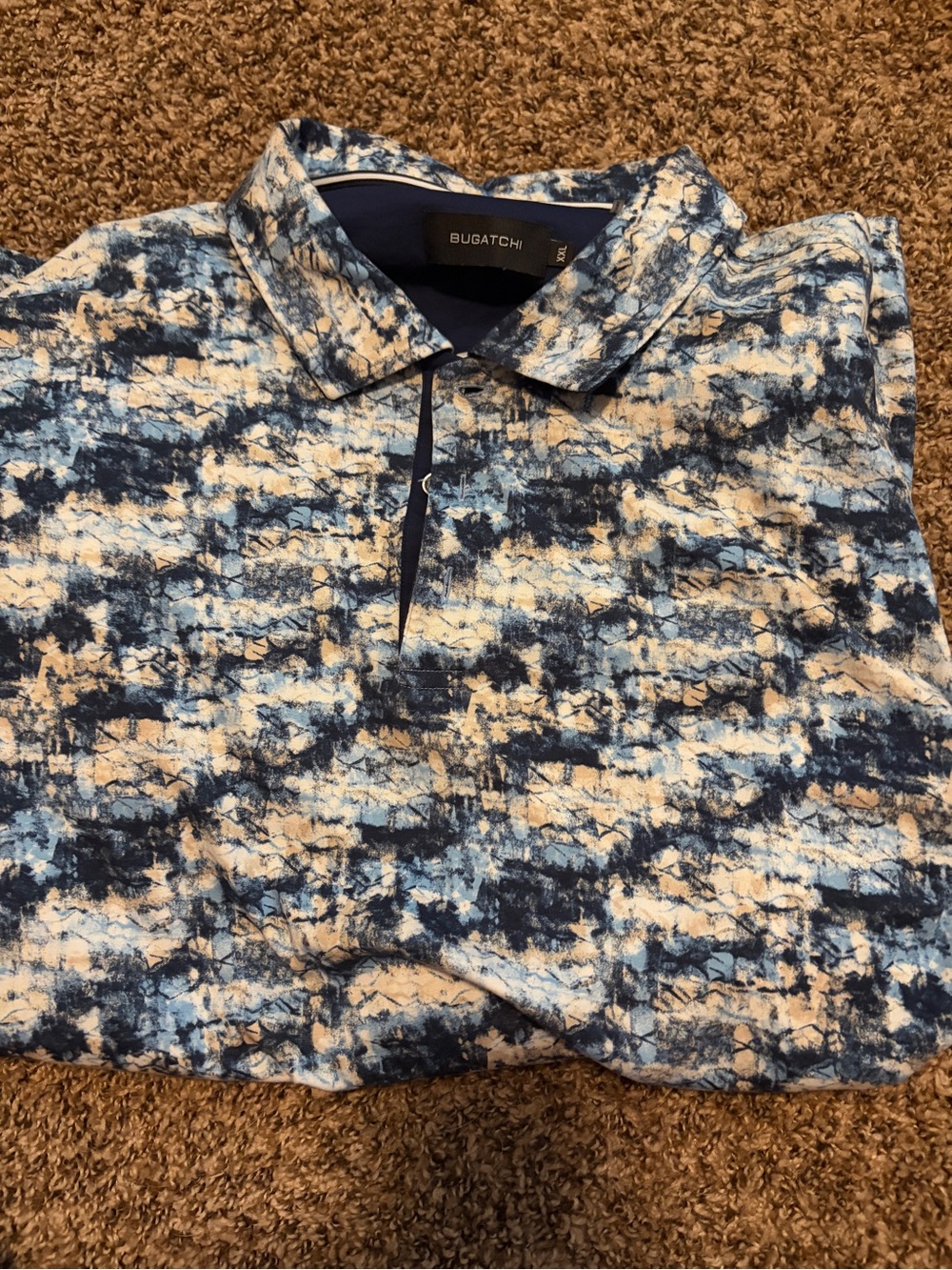 Bugatchi Men's Blue & White Abstract Print Polo